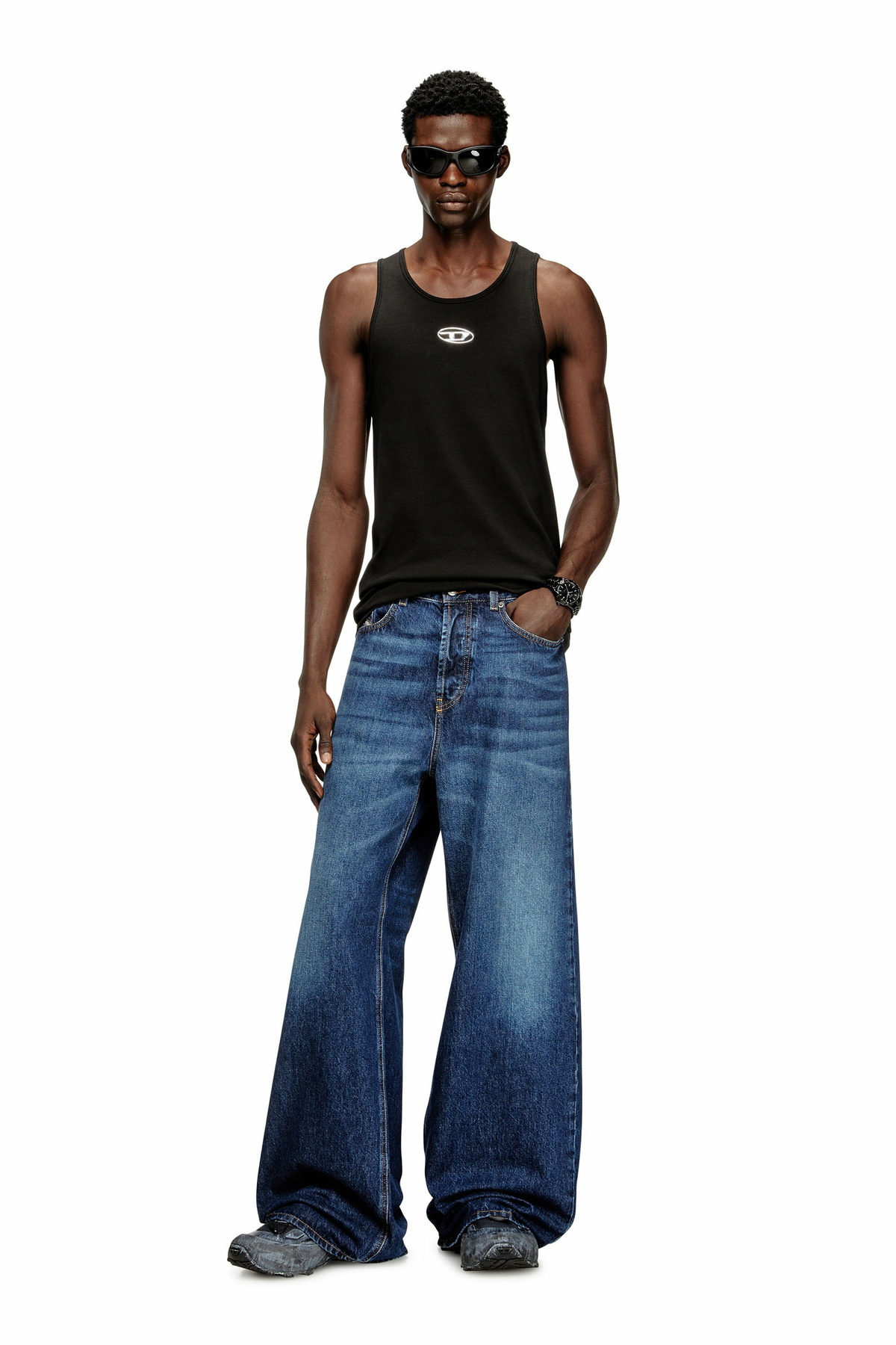 Diesel Cotton tank top with logo - T-Shirts Mens in Black