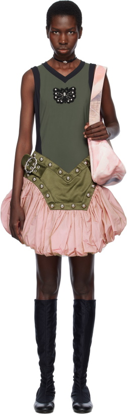 Photo: Chopova Lowena Green & Pink Backtuck Minidress