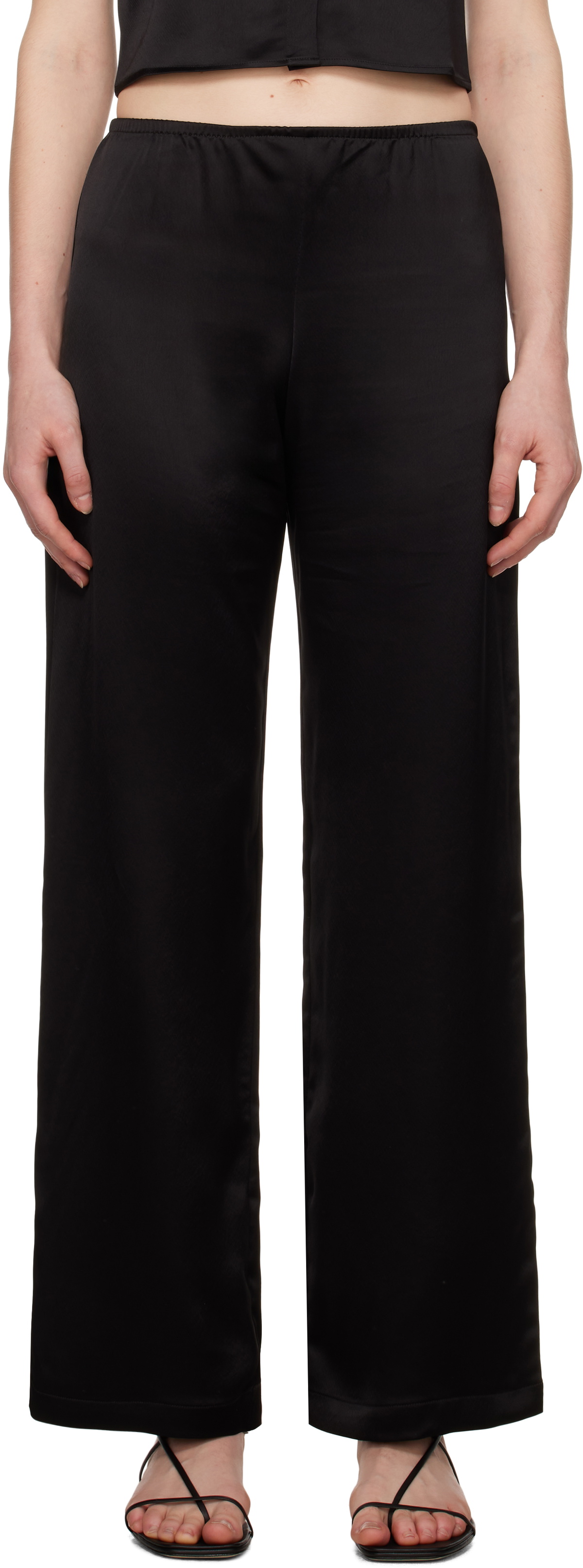 LESET Black Barb Wide Leg Lounge Pants