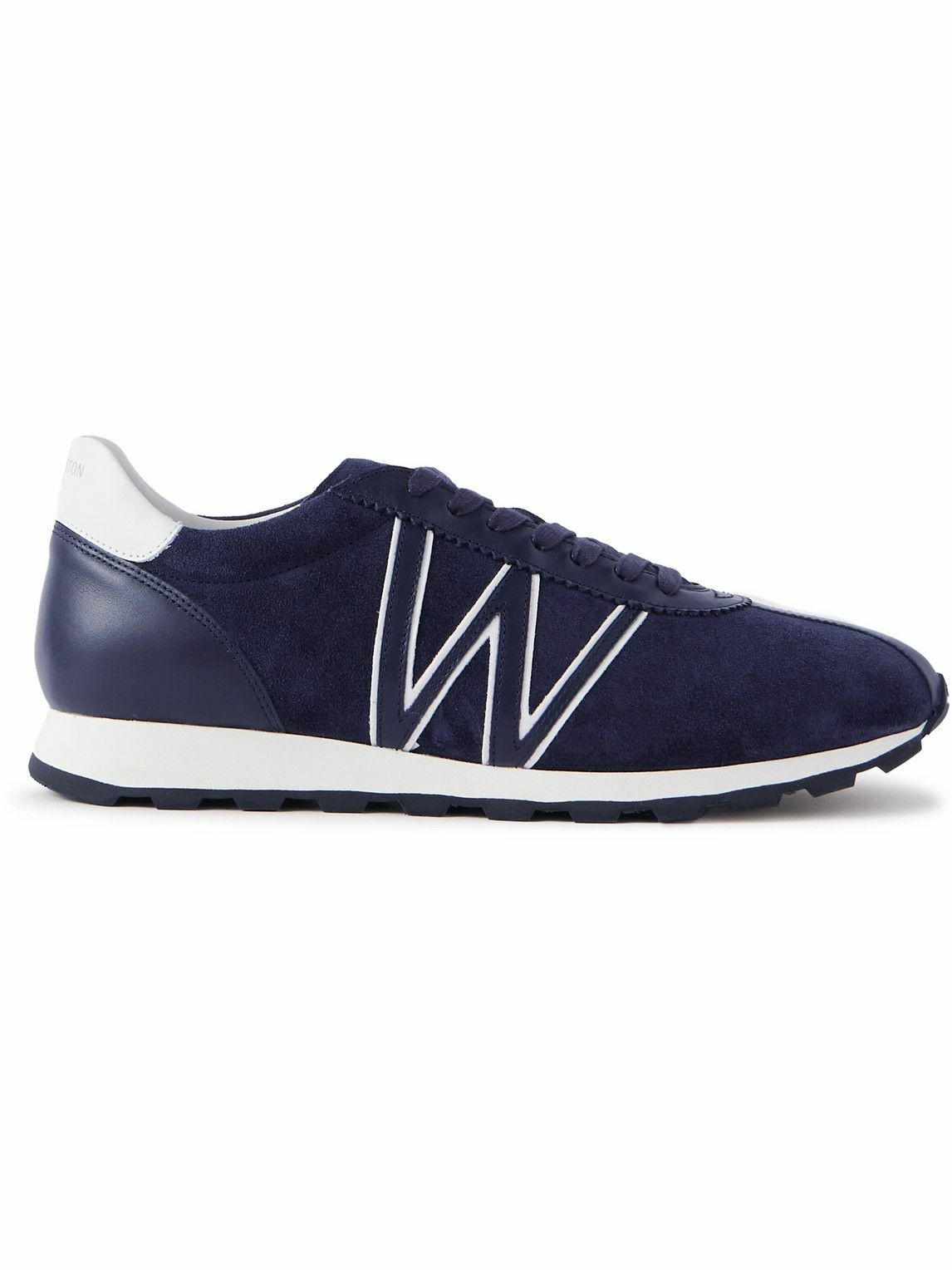 Photo: J.M. Weston - On My Way Leather-Trimmed Velour Sneakers - Blue