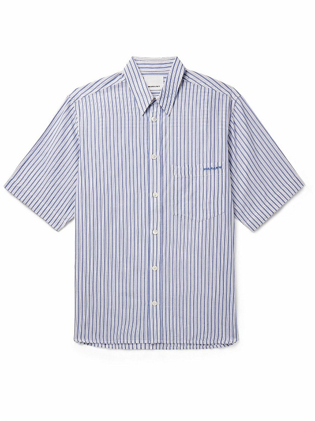 Photo: Marant - Labilio Logo-Embroidered Striped Cotton-Poplin Shirt - Blue