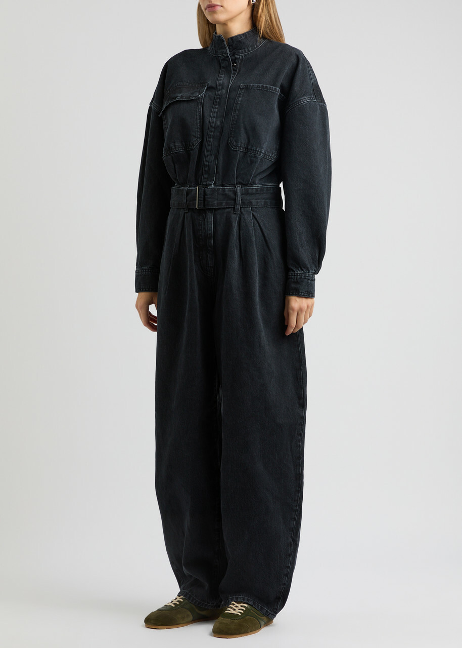 Frame The Cocoon Belted Denim Jumpsuit Black