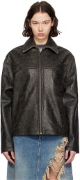 GUESS USA Black Crackle Leather Jacket