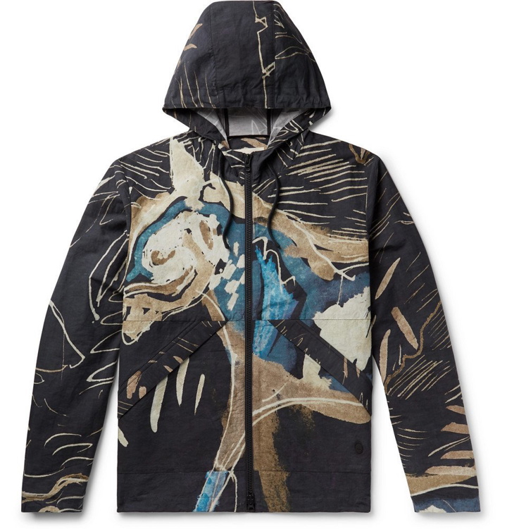 Photo: Folk - Goss Brothers Orpheus Printed Linen and Cotton-Blend Hooded Jacket - Midnight blue
