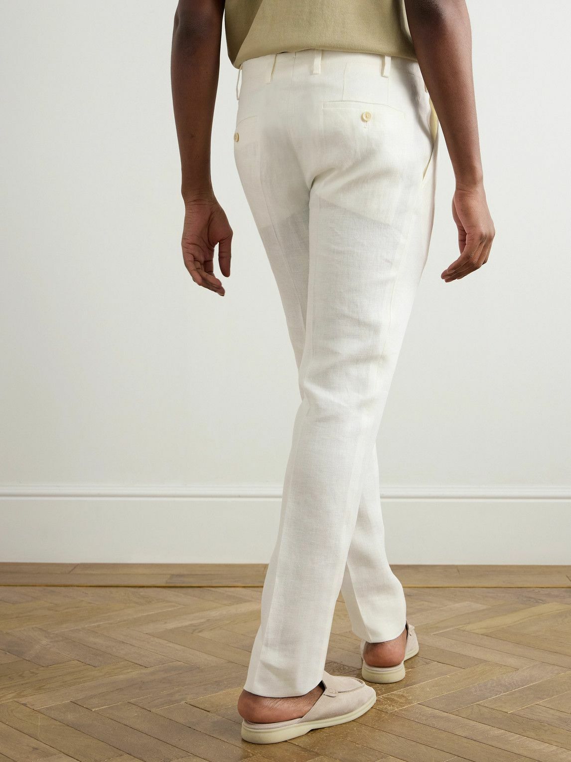 Lardini - Soho Tapered Pleated Linen-Twill Trousers - White