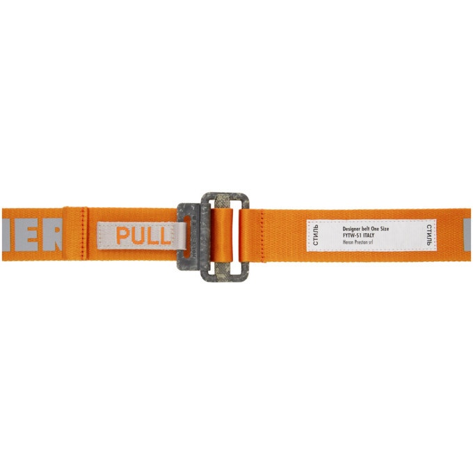 Photo: Heron Preston Orange Reflective Logo Tape Belt
