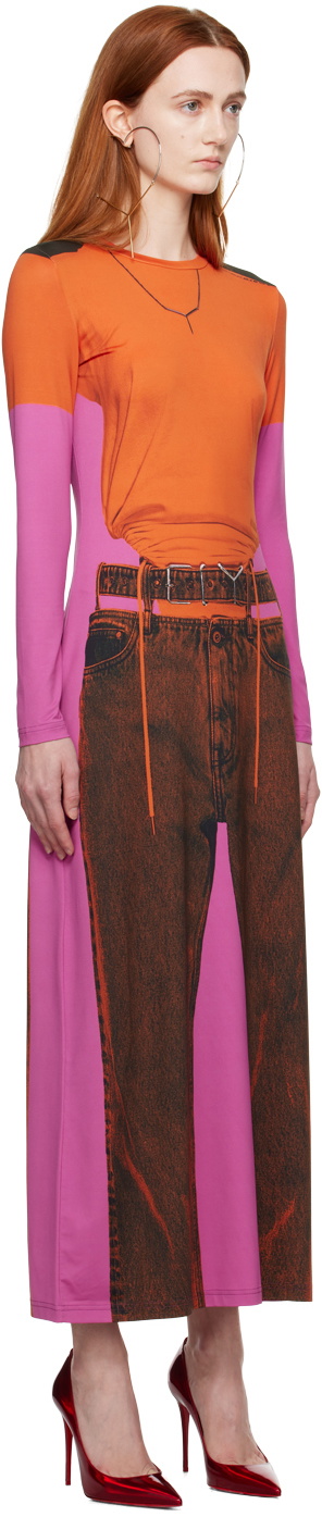 Y/Project Orange amp; Pink Jean Paul Gaultier Edition Trompe L#39;Oeil Maxi Dress