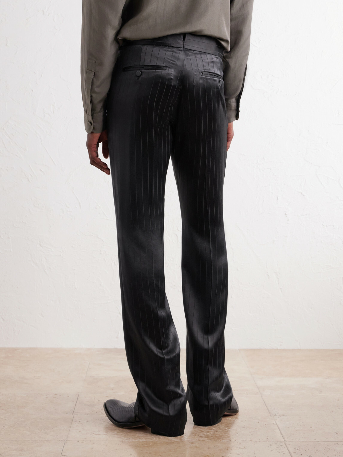TOM FORD - Straight-Leg Pinstriped Satin Suit Trousers - Black