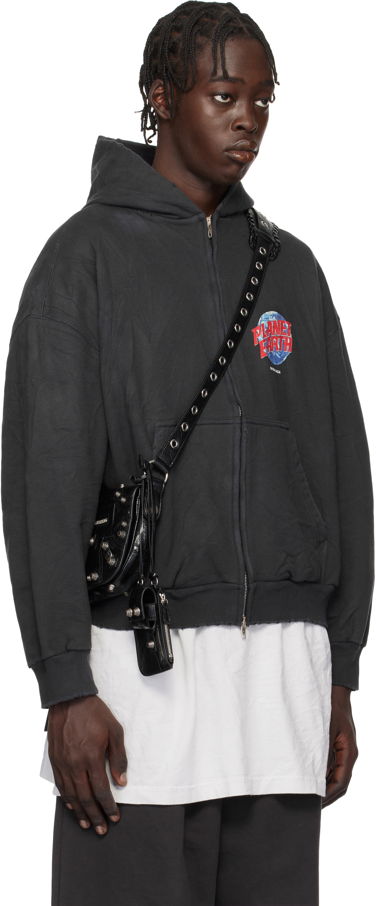 Balenciaga Black 'Planet Earth' Zip-Up Hoodie Balenciaga