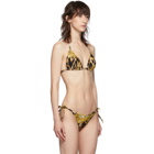 Versace Underwear Black and Tan Barocco Animalier Triangle Bikini Top