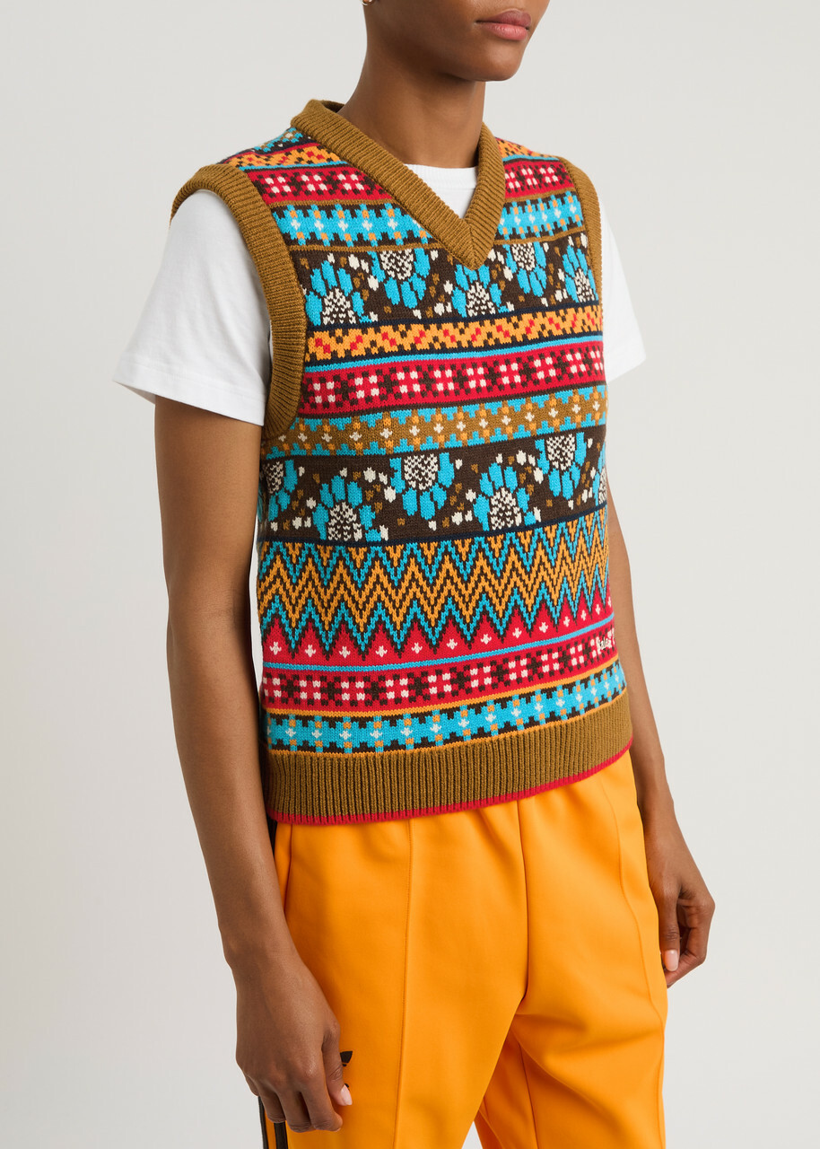 Adidas X Wales Bonner Logo Intarsia Knitted Vest Multicoloured