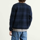 Universal Works Men's MOH Check Fleece Cardigan in Navy