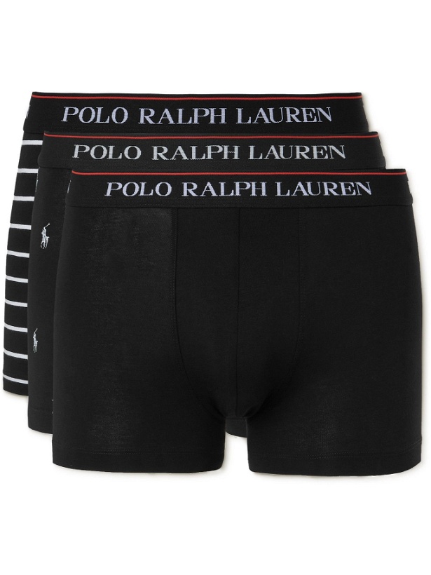Photo: POLO RALPH LAUREN - Three-Pack Stretch-Cotton Boxer Briefs - Black