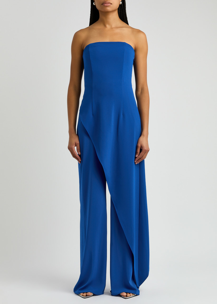 Alice + Olivia Alondra Strapless Layered Jersey Jumpsuit Blue