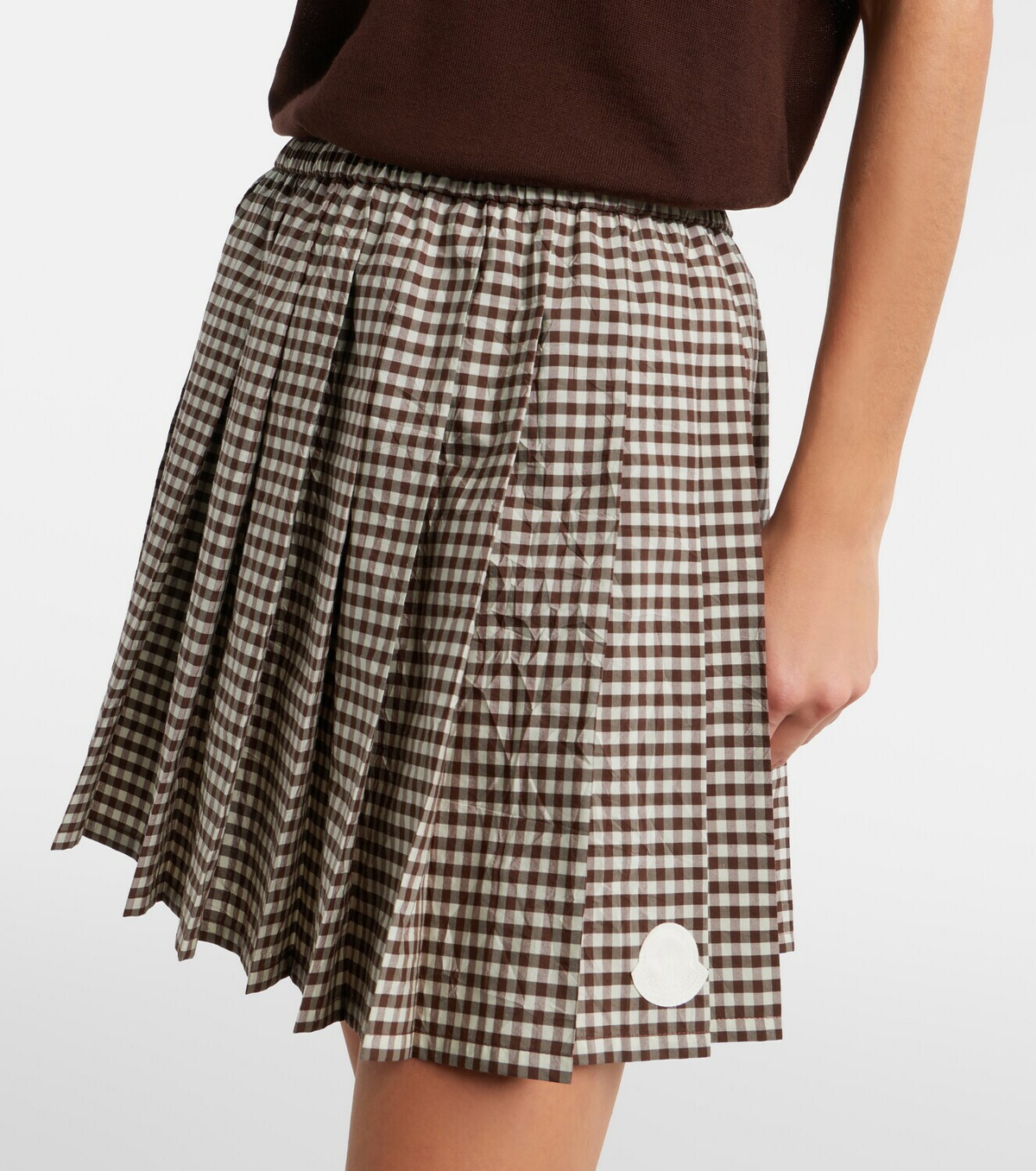Moncler Pleated gingham cotton-blend miniskirt