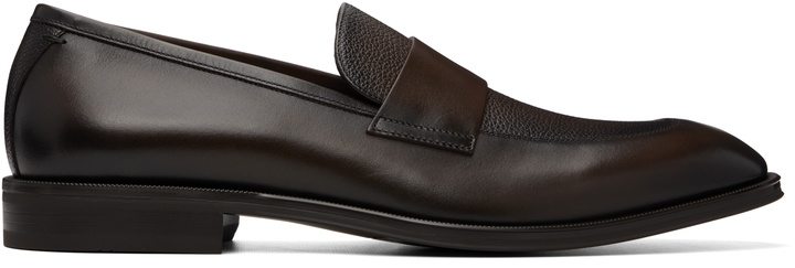 BOSS Brown Tumbled Leather Penny Loafers BOSS
