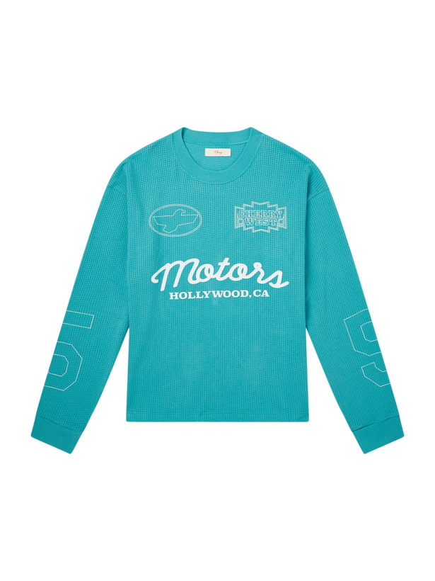 Photo: Cherry Los Angeles - Logo-Print Cotton-Mesh T-Shirt - Blue