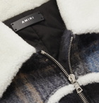 AMIRI - Shearling-Trimmed Checked Mohair-Blend Jacket - Blue