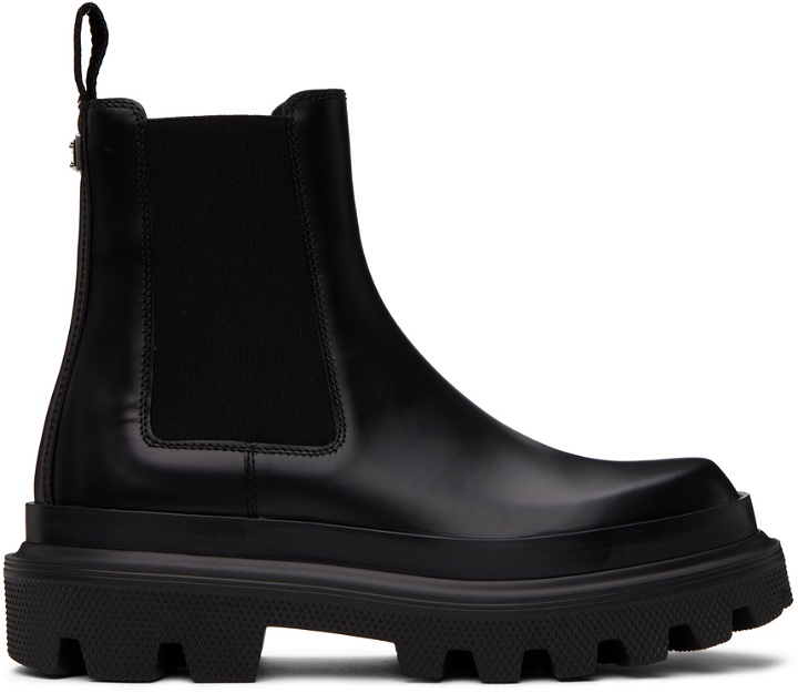 Photo: Dolce & Gabbana Black Pull-Loop Chelsea Boots