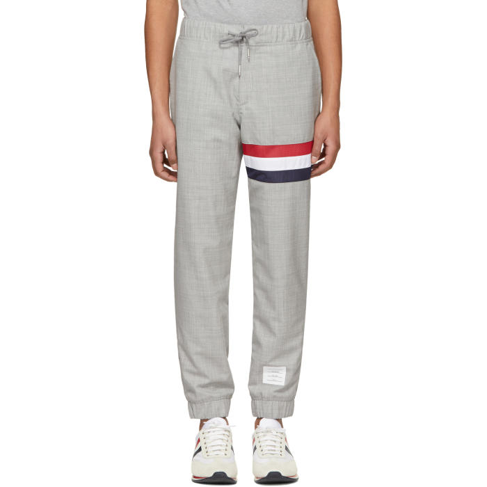 Photo: Thom Browne Grey Seamed Stripe Lounge Pants 