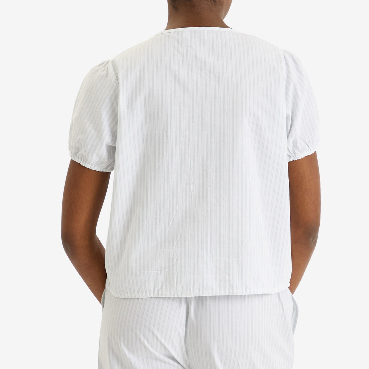 Deiji Studios Women's Double Frill Top in Sage Stripe