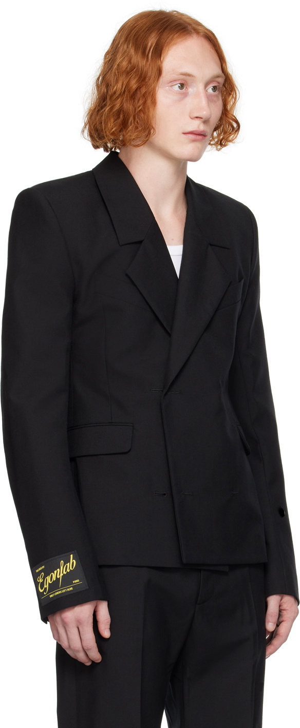 ジャケット・アウター EGONLAB DOUBLE BREASTED BLAZER BLACK 48 EGONlab Black Double-Breasted Blazer EGONlab