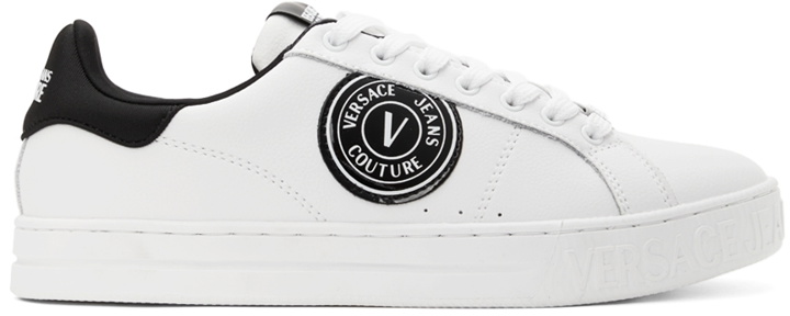 Photo: Versace Jeans Couture White 88 V-Emblem Court Sneakers