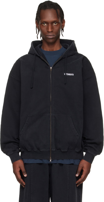Photo: VETEMENTS Black Iconic Logo Zip-Up Hoodie
