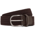 Anderson's - 3.5cm Brown Leather-Trimmed Woven Elastic Belt - Brown