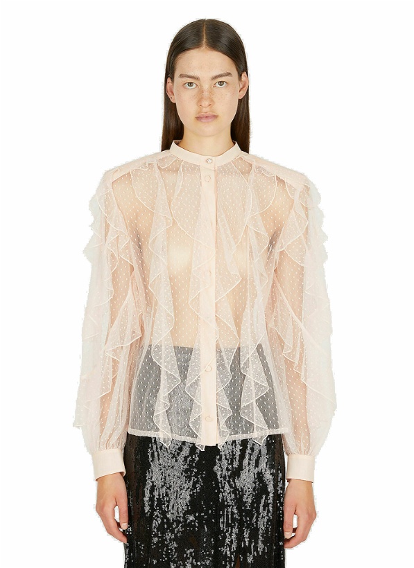 Photo: Ruffle Trim Tulle Shirt in Pink