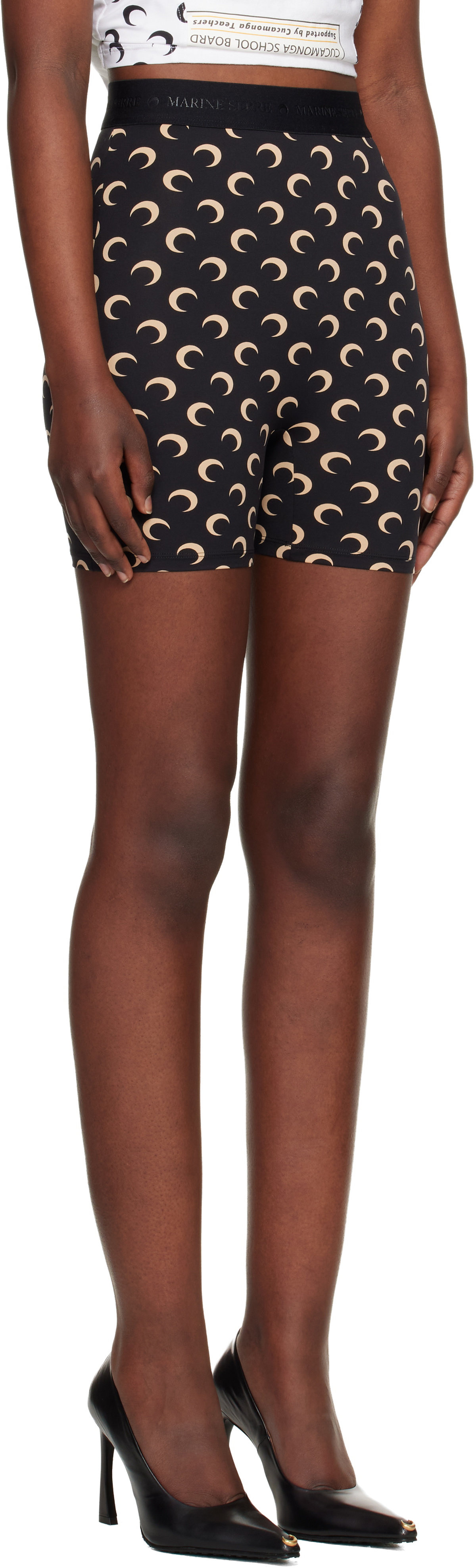 Marine Serre Black Recycled Moon Jersey Mini Shorts