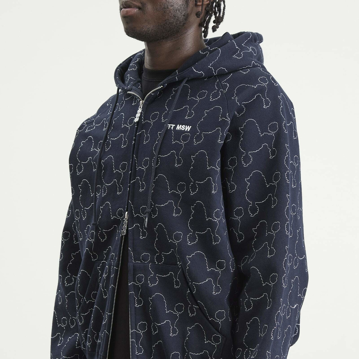 TTT MSW Men's Dog Embroidery Zip Hoodie in Navy