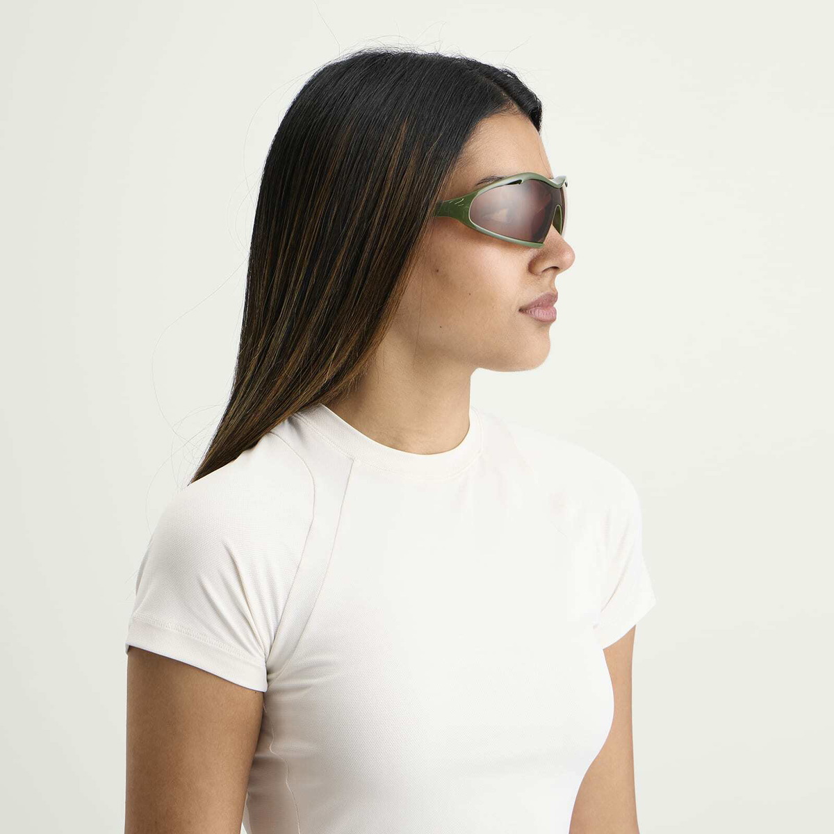 Le Specs x No Problemo Flux Sunglasses in Chrome Dark Green/Green Tint 