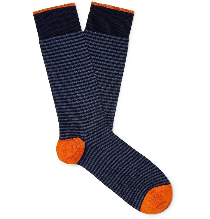 Photo: Marcoliani - Striped Cotton-Blend Socks - Blue