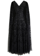 Needle & Thread Clover Cape-effect Tulle Gown Black