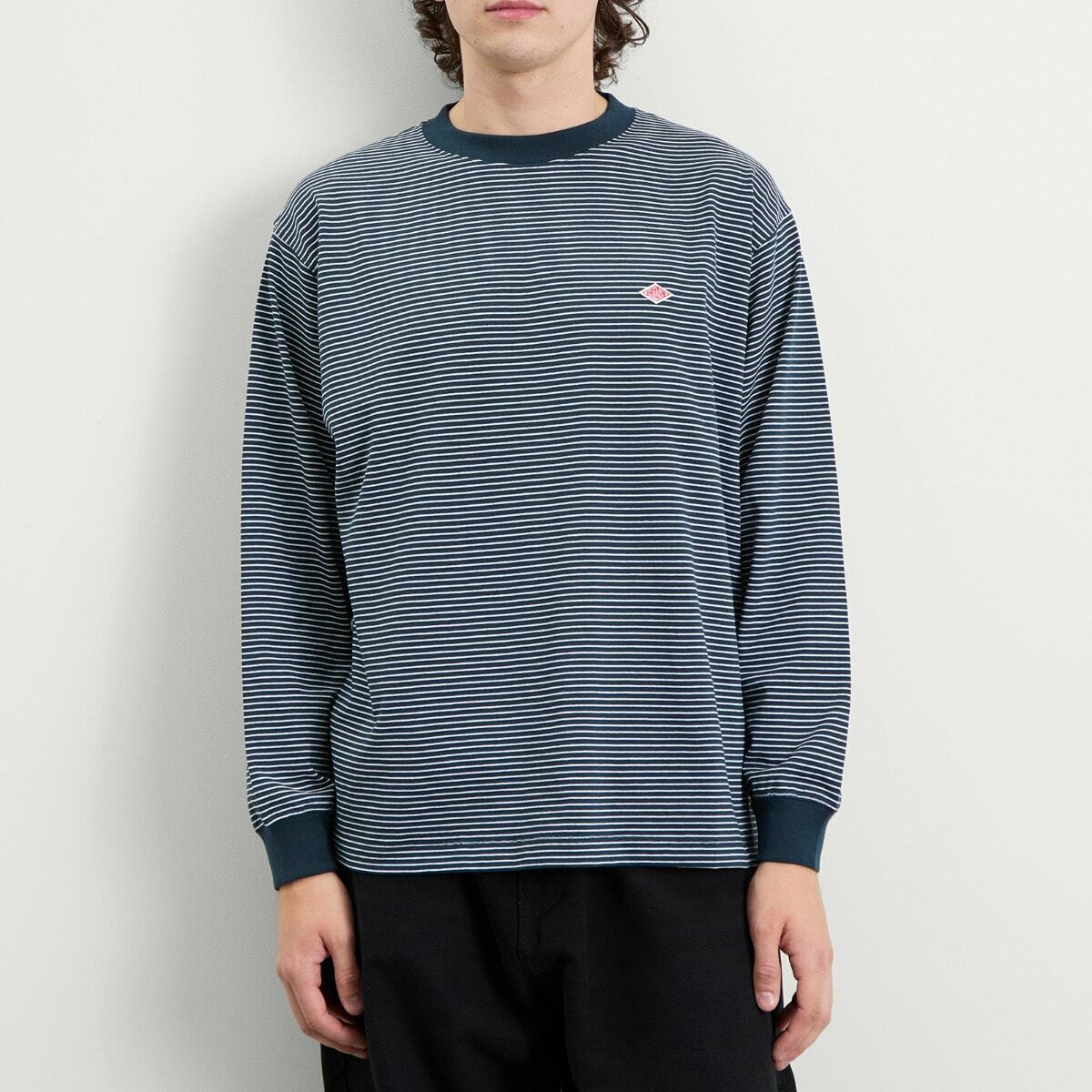 Danton Men's Long Sleeve Stripe T-Shirt in Green/White Stripe