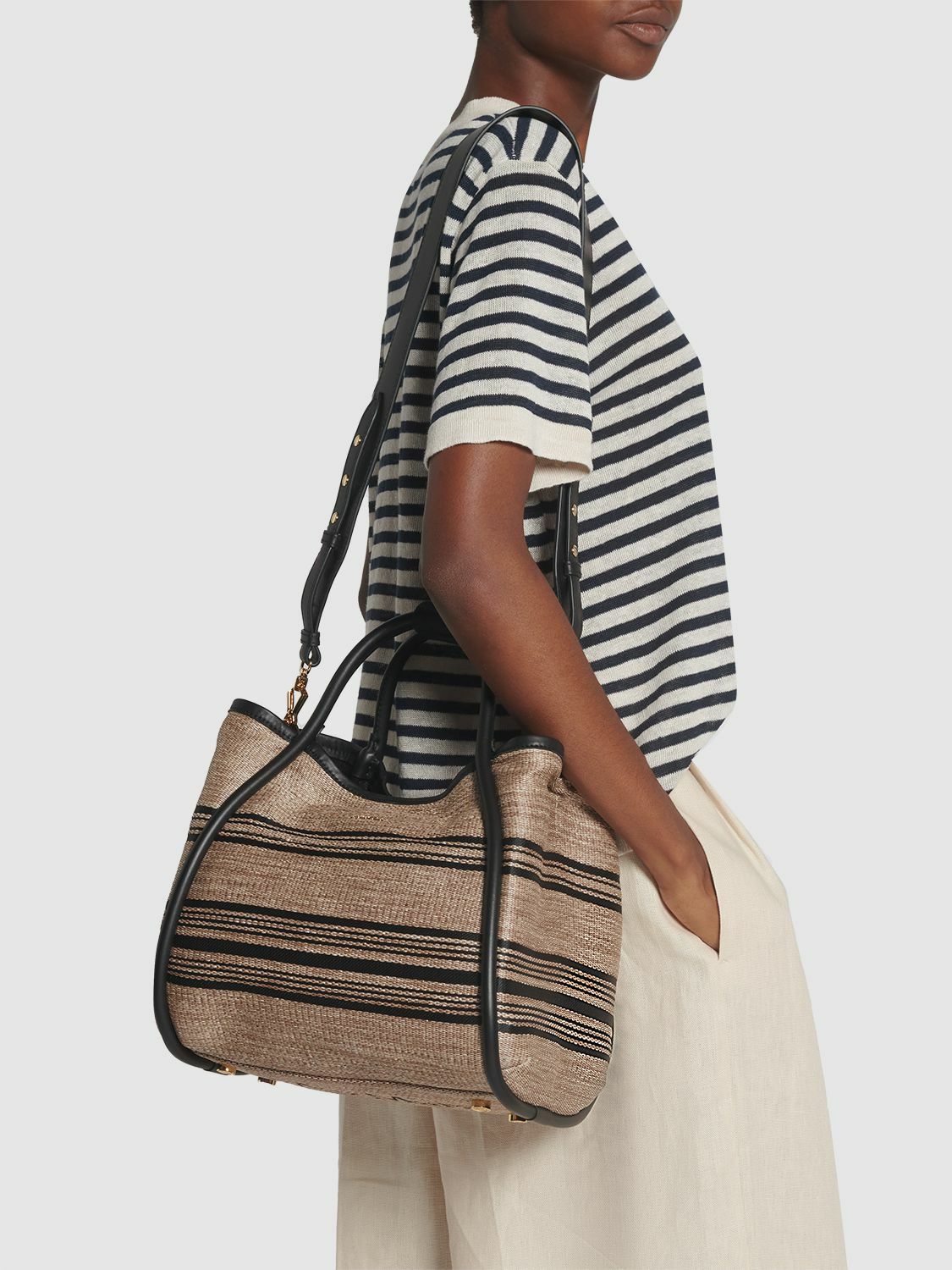 ◆Max Mara◆Marine ストライプ ラフィアエフェクト バッグ MAX MARA - Small Marine Striped Raffia Effect Bag Max Mara
