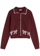 Kitri Polly Bow-intarsia Cotton-blend Cardigan Chocolate