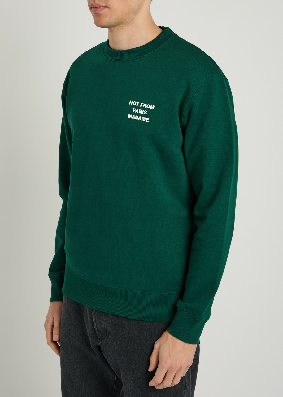 DRÔLE DE Monsieur Le Sweatshirt Slogan Embroidered Cotton Sweatshirt Dark Green