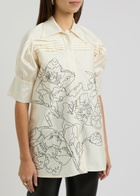Lovebirds Embroidered Silk-satin Shirt Ivory