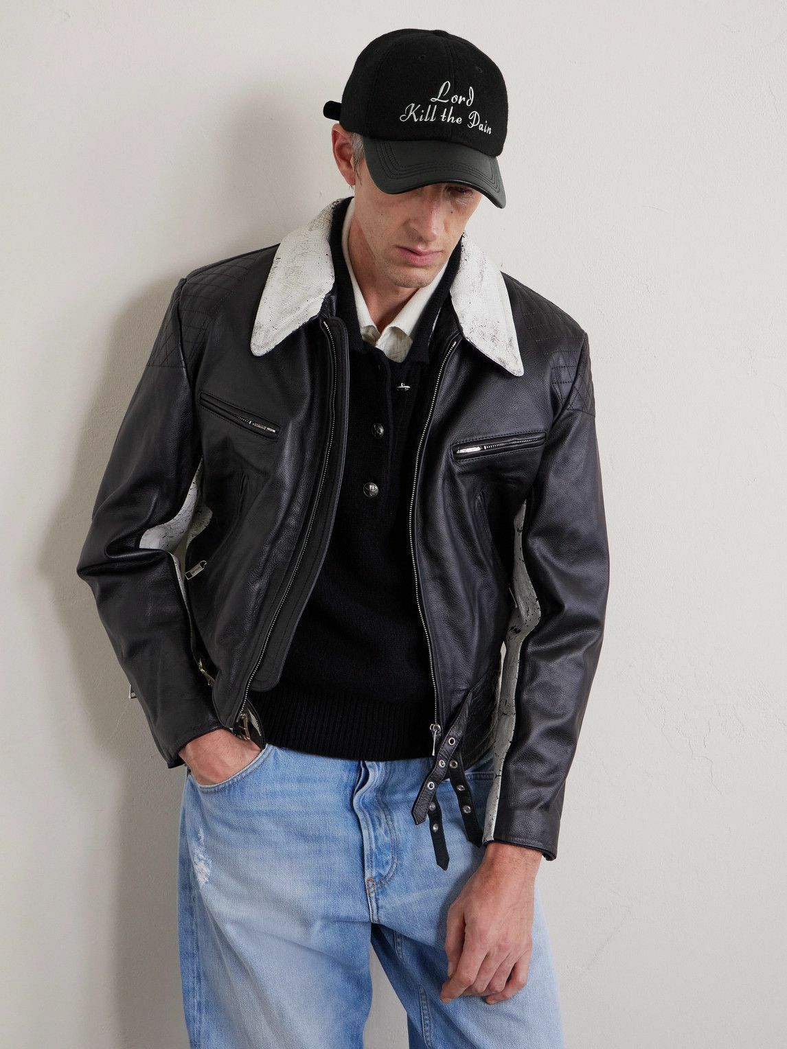 Enfants Riches Déprimés - Lord Kill The Pain Leather-Trimmed Embroidered Wool and Cashmere-Blend Baseball Cap