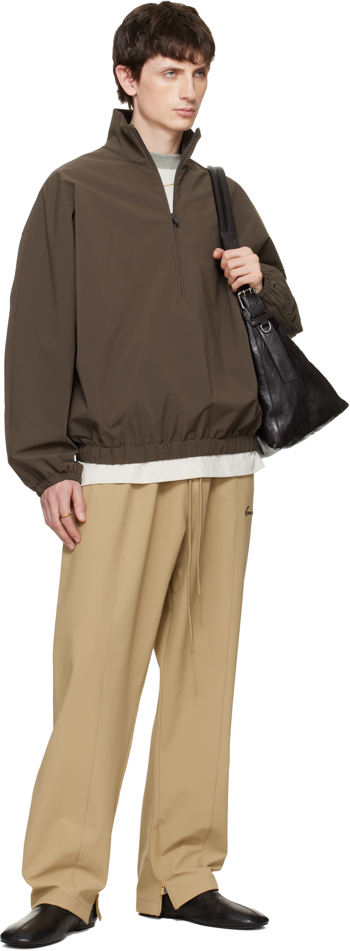 Fear of God ESSENTIALS Brown Active Trace Half Zip Track Jacket