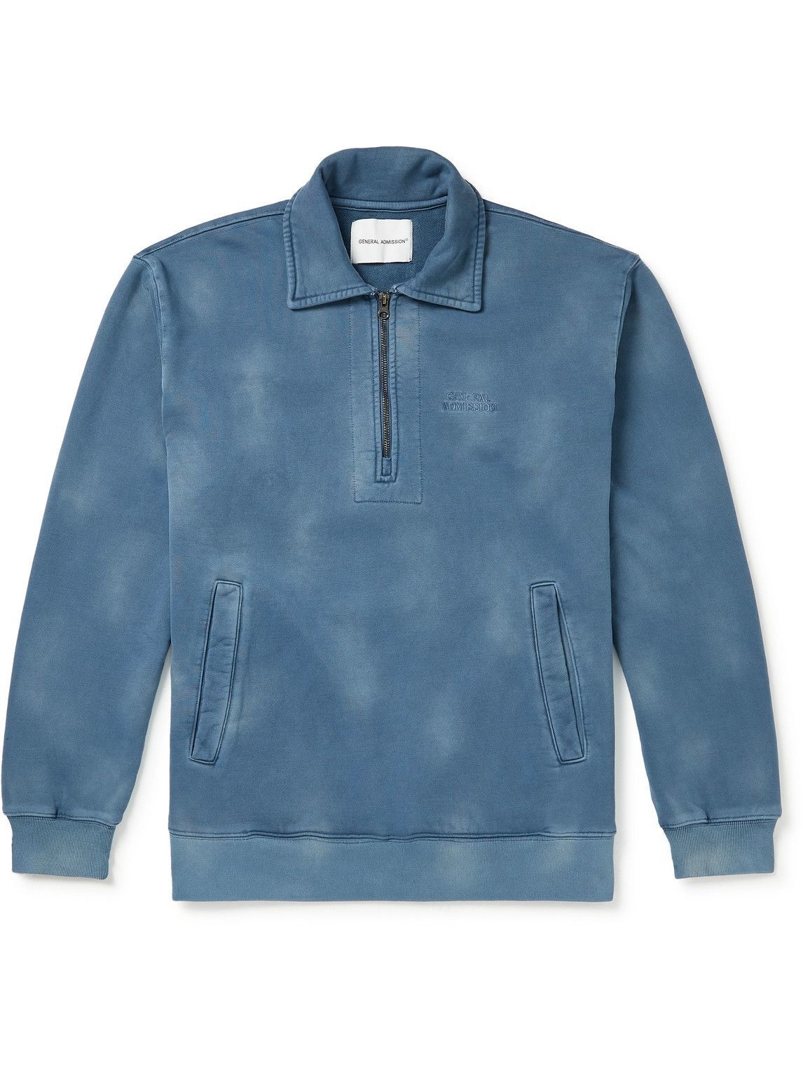 Photo: GENERAL ADMISSION - Lincoln Tie-Dyed Cotton-Jersey Half-Zip Sweatshirt - Blue