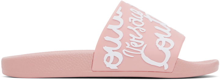 Photo: Versace Jeans Couture Pink Logo Shelly Pool Slides