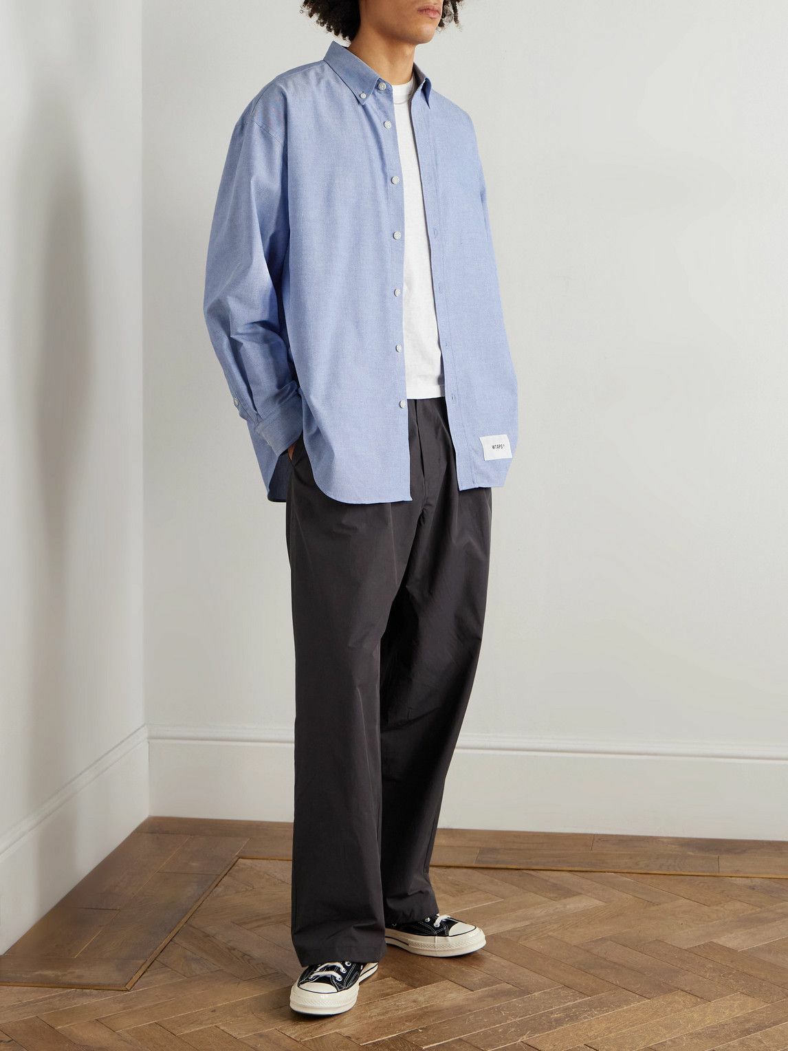 WTAPS - Button Down-Collar Logo-Appliquéd COOLMAX® Shirt - Blue