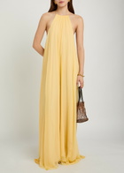 Delos Luna Draped Silk-georgette Maxi Dress Gold