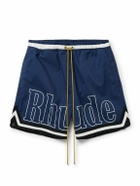Rhude - Straight-Leg Mid-Length Logo-Print Swim Shorts - Blue