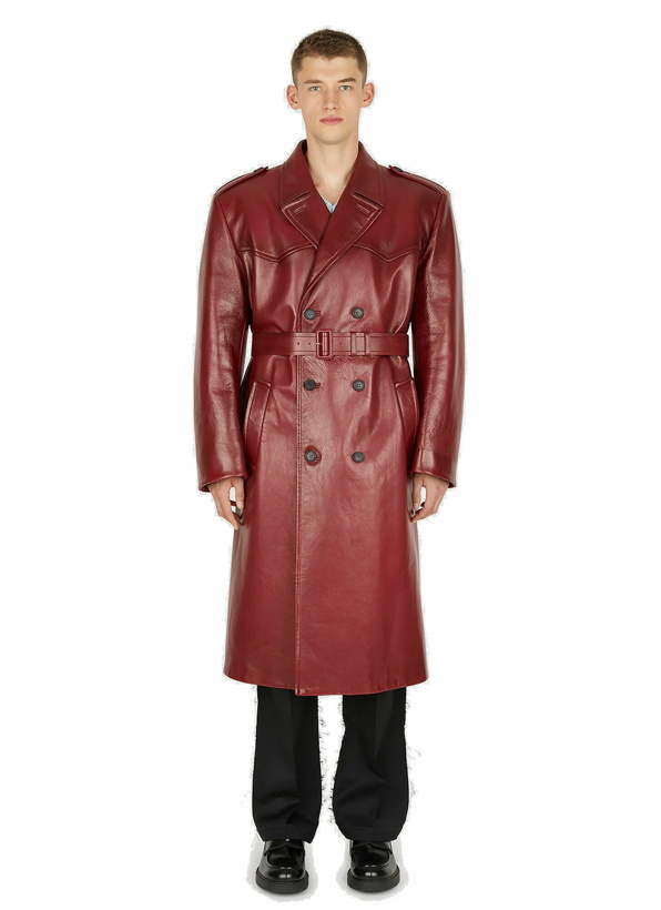 Photo: Double Breasted Leather Trench Coat in Red