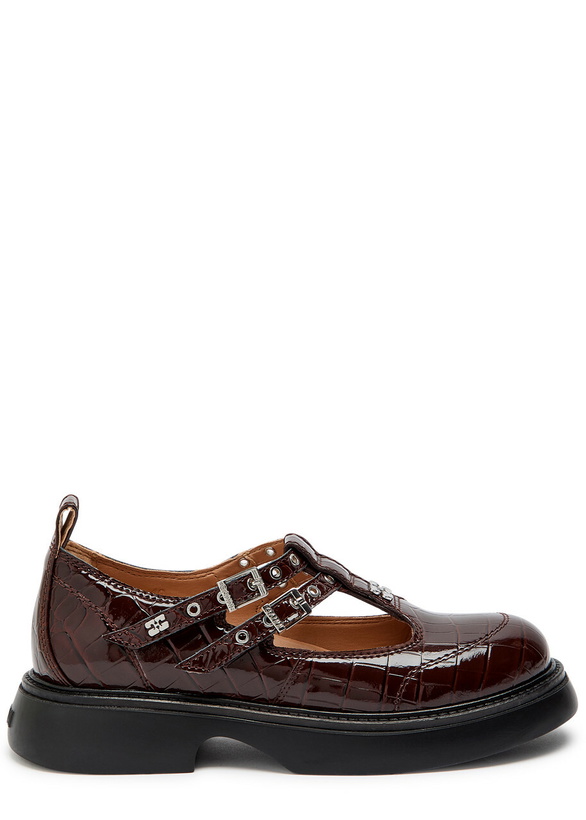 Photo: Ganni Everyday Butterfly Crocodile-effect Mary Jane Shoes Brown