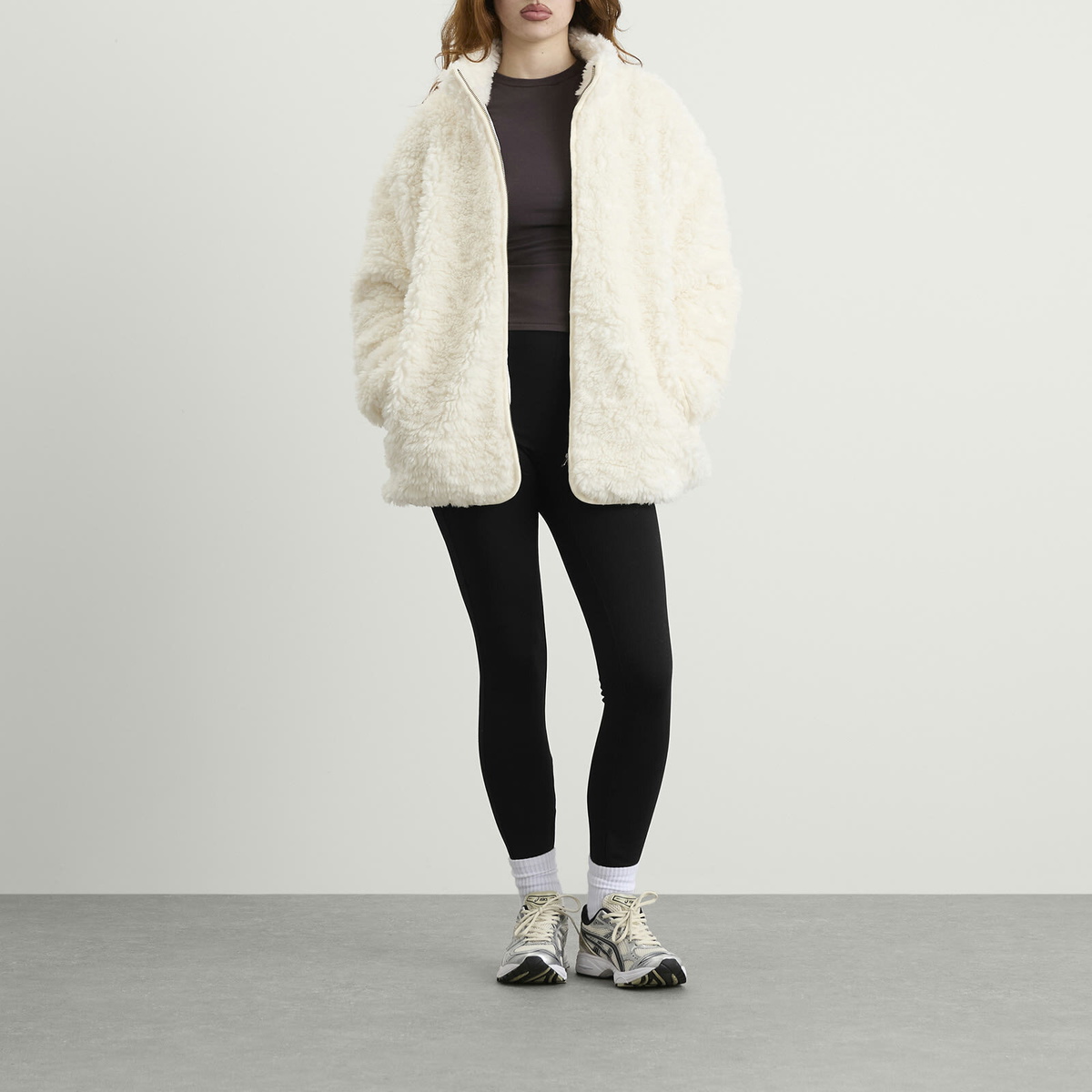 SKIMS Women's Faux Fur Zip Up Jacket in Egret